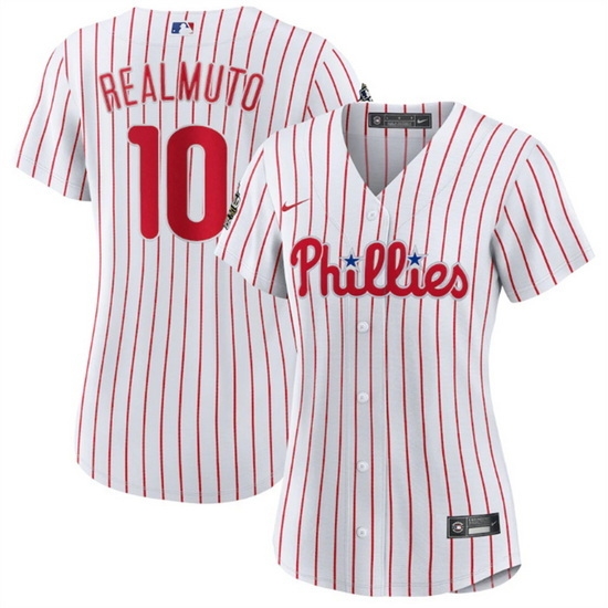 Women Philadelphia Phillies #10 J T  Realmuto White 2022 World Series Flex Base Stitched Baseball Jersey