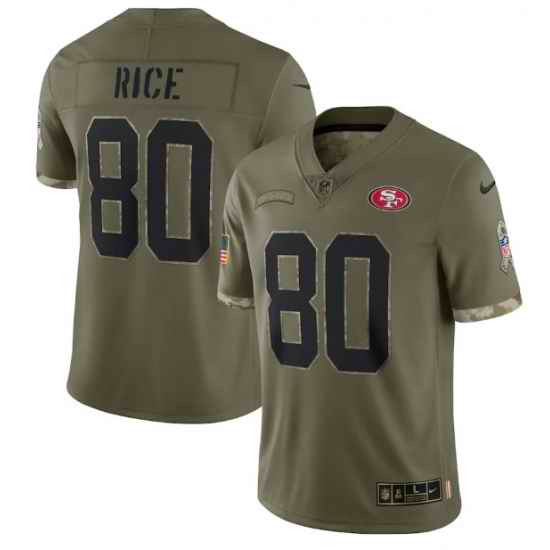 Men San Francisco 49ers #80 Jerry Rice Olive 2022 Salute To Service Limited Stitched Jersey