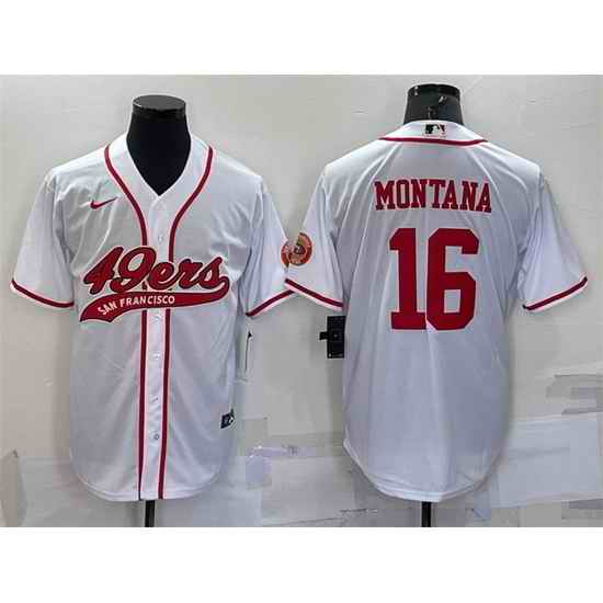 Men San Francisco 49ers #16 Joe Montana White With Patch Cool Base Stitched Baseball Jersey