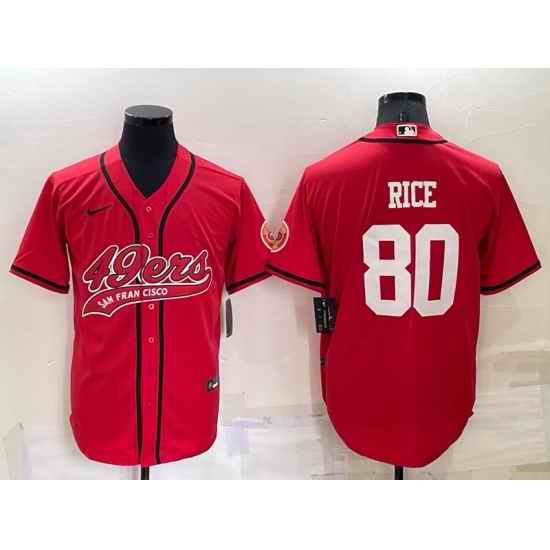 Men San Francisco 49ers #80 Jerry Rice Red Cool Base Stitched Baseball Jersey