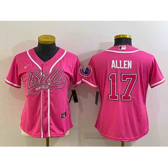 Women Buffalo Bills #17 Josh Allen Pink With Patch Cool Base Stitched Baseball Jersey