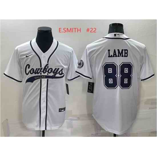 Men's Dallas Cowboys #22 Emmitt Smith White Stitched Cool Base Nike Baseball Jersey