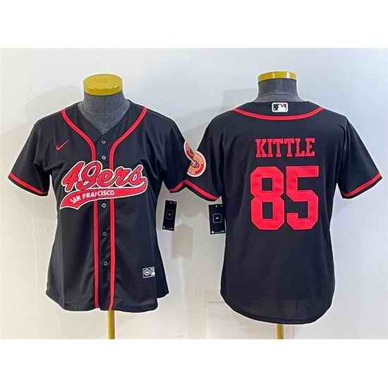 Women San Francisco 49ers #85 George Kittle Black With Patch Cool Base Stitched Baseball Jersey