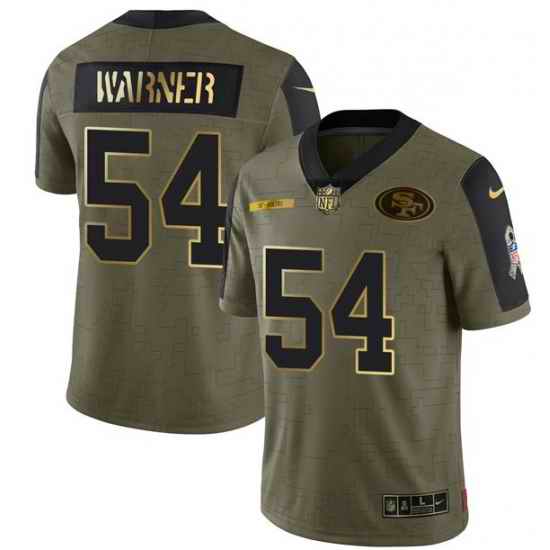 Men San Francisco 49ers #54 Warner Scarlet 2021 Olive Camo Salute To Service Golden Limited Stitched Jersey
