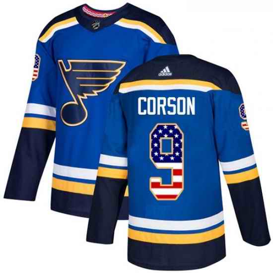 Youth Adidas St Louis Blues #9 Shayne Corson Authentic Blue USA Flag Fashion NHL Jersey