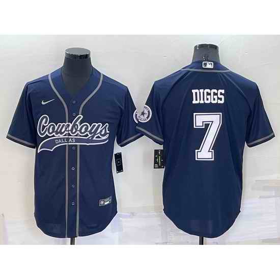 Men Dallas Cowboys #7 Trevon Diggs Navy Cool Base Stitched Baseball Jersey