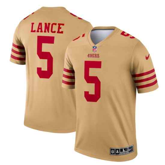 Men San Francisco 49ers #5 Trey Lance 2022 New Gold Inverted Legend Stitched Football Jersey