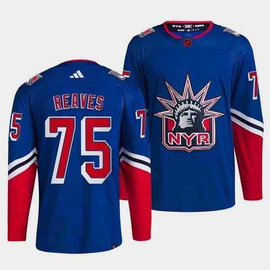 Men New York Rangers #75 Ryan Reaves Blue 2022 Reverse Retro Stitched Jersey