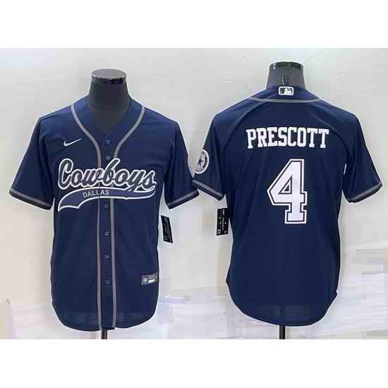Men Dallas Cowboys #4 Dak Prescott Navy Cool Base Stitched Baseball Jersey