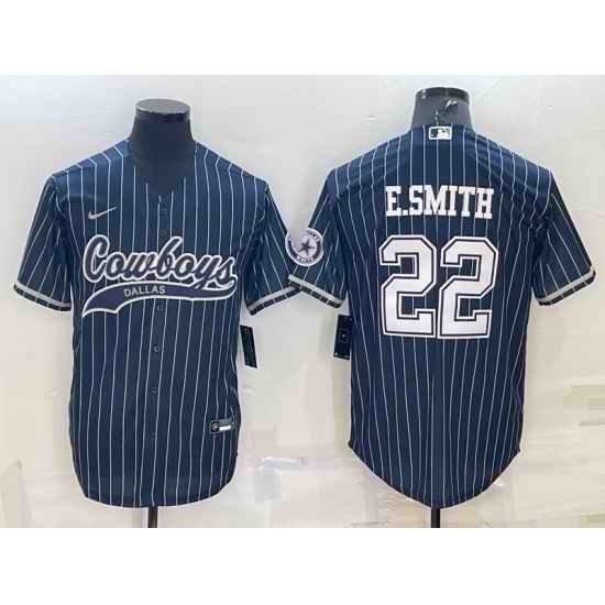 Men Dallas Cowboys #22 Emmitt Smith Navy With Patch Cool Base Stitched Baseball Jersey