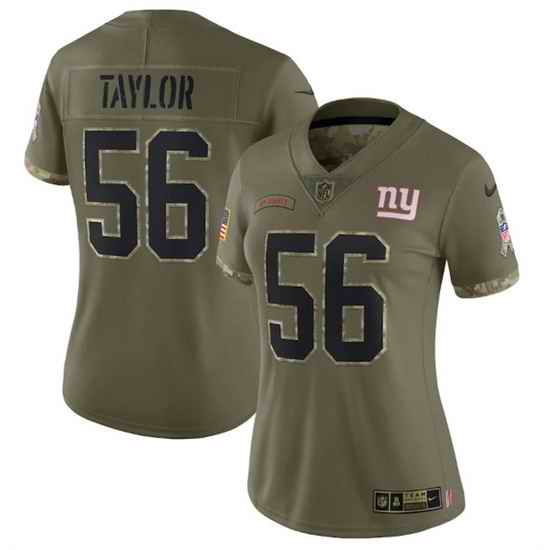 Women New York Giants #56 Lawrence Taylor Olive 2022 Salute To Service Limited Stitched Jersey