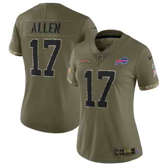 Women Buffalo Bills #17 Josh Allen Olive 2022 Salute To Service Limited Stitched Jersey