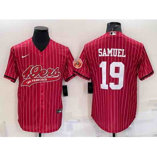 Men San Francisco 49ers #19 Deebo Samuel Red With Patch Cool Base Stitched Baseball Jersey