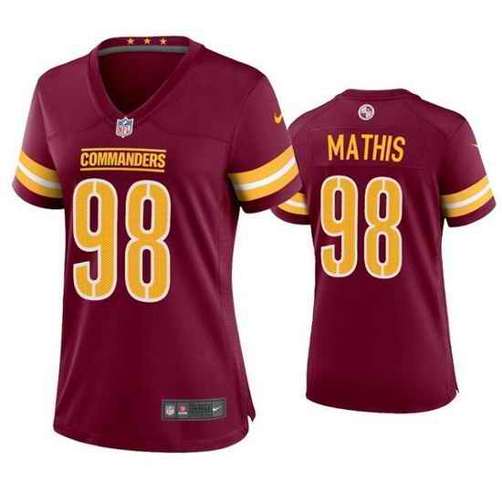 Women Washington Commanders #98 Phidarian Mathis 2022 Burgundy Game Stitched Jersey 28Run Small 2