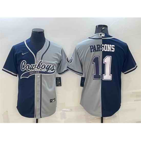 Men Dallas Cowboys #11 Micah Parsons Navy Grey Split With Patch Cool Base Stitched Baseball Jersey
