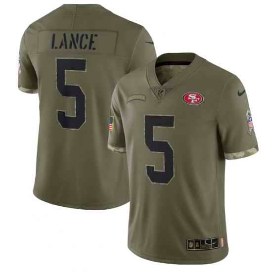 Men San Francisco 49ers #5 Trey Lance Olive 2022 Salute To Service Limited Stitched Jersey