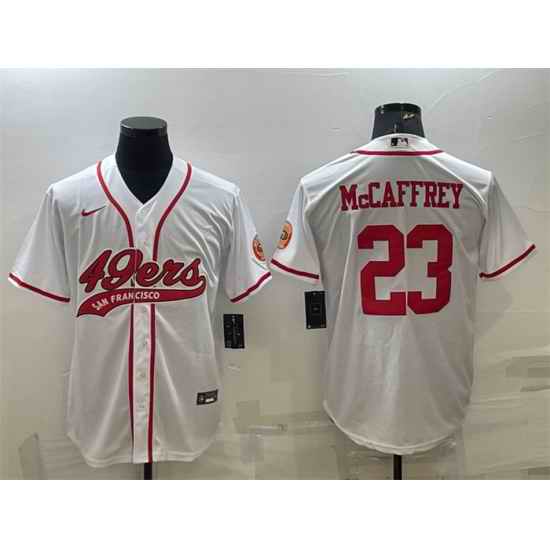 Men San Francisco 49ers #23 Christian McCaffrey White With Patch Cool Base Stitched Baseball Jersey