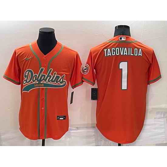 Men Miami Dolphins #1 Tua Tagovailoa Orange Cool Base Stitched Baseball Jersey