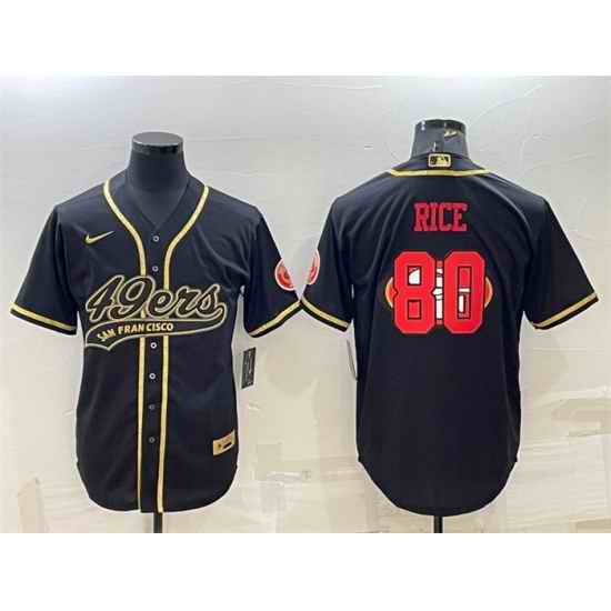 Men San Francisco 49ers #80 Jerry Rice Black Gold Team Big Logo With Patch Cool Base Stitched Baseball Jersey