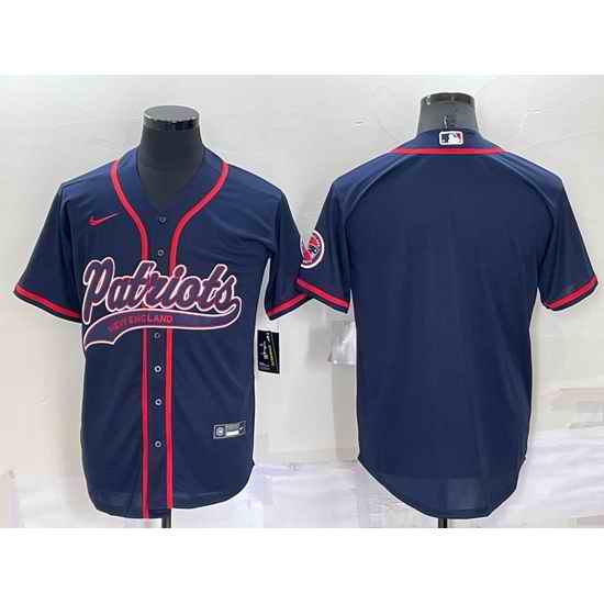 Men New England Patriots Blank Navy Cool Base Stitched Baseball Jersey