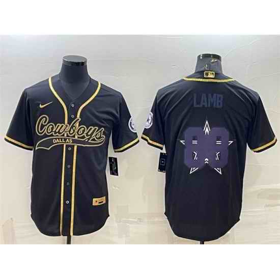 Men Dallas Cowboys #88 CeeDee Lamb Black Gold Team Big Logo With Patch Cool Base Stitched Baseball Jersey