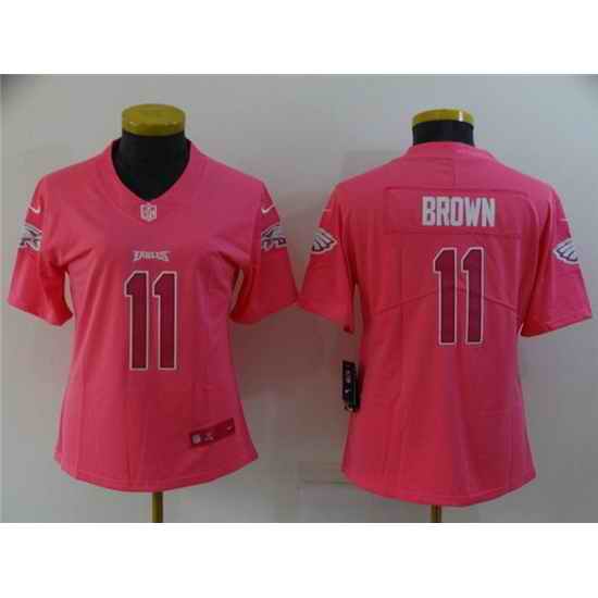 Women Philadelphia Eagles #11 A  J  Brown Pink Stitched Football Jersey 28Run Small 2