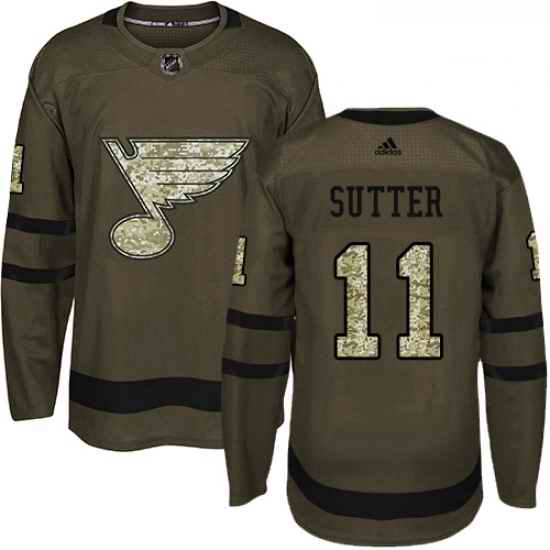 Youth Adidas St Louis Blues #11 Brian Sutter Premier Green Salute to Service NHL Jersey