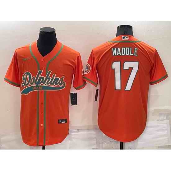 Men Miami Dolphins #17 Jaylen Waddle Orange Cool Base Stitched Baseball Jersey