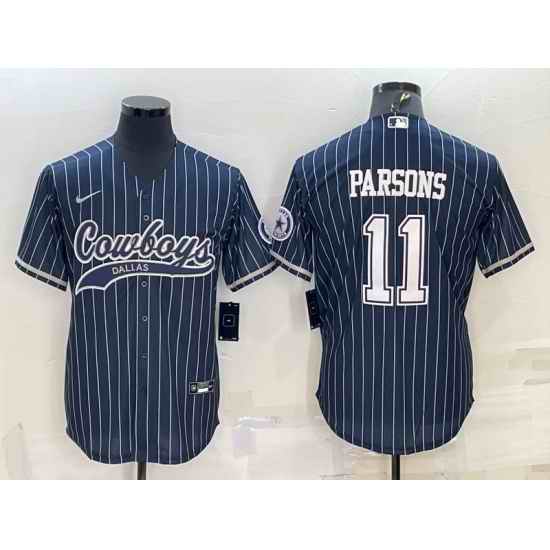 Men Dallas Cowboys #11 Micah Parsons Navy With Patch Cool Base Stitched Baseball Jersey