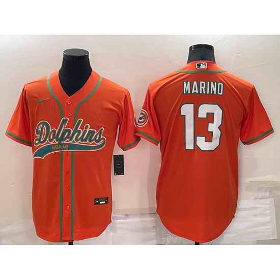Men Miami Dolphins #13 Dan Marino Orange Cool Base Stitched Baseball Jersey