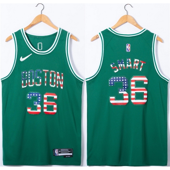 Men Boston Celtics #36 Marcus Smart USA Flag Green Stitched Jersey