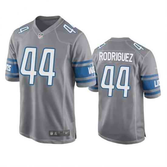 Men Detroit Lions #44 Malcolm Rodriguez Grey Stitched Game Jersey