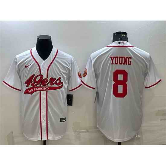 Men San Francisco 49ers #8 Steve Young White With Patch Cool Base Stitched Baseball Jersey