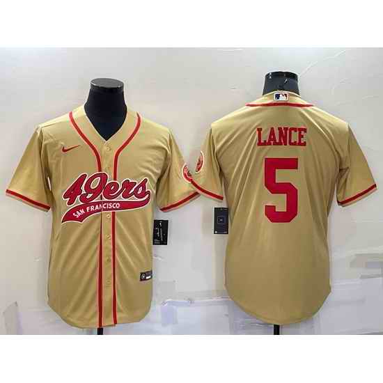 Men San Francisco 49ers #5 Trey Lance Gold Cool Base Stitched Baseball Jersey