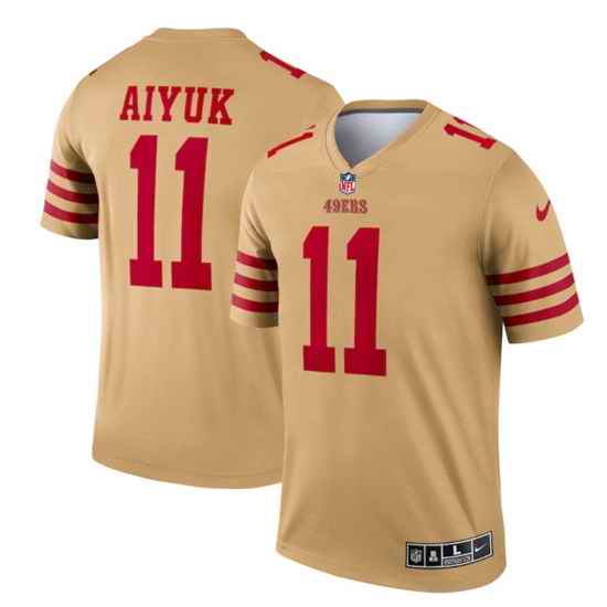 Men San Francisco 49ers #11 Brandon Aiyuk 2022 New Gold Inverted Legend Stitched Football Jersey