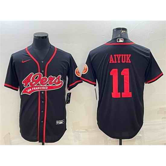 Men San Francisco 49ers #11 Brandon Aiyuk Black With Patch Cool Base Stitched Baseball JerseyS