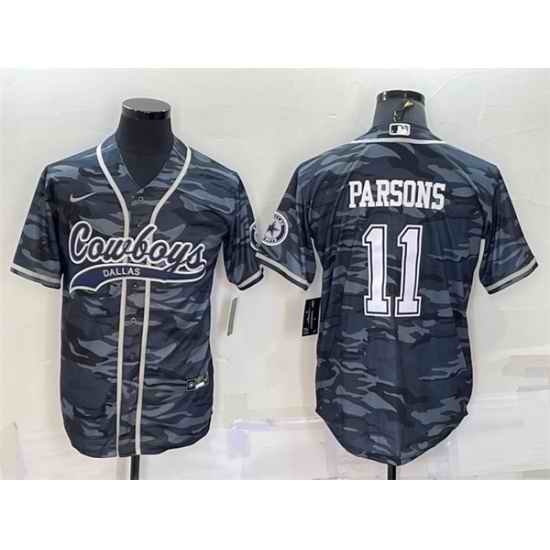 Men Dallas Cowboys #11 Micah Parsons Grey Camo With Patch Cool Base Stitched Baseball Jersey