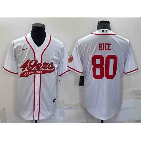 Men San Francisco 49ers #80 Jerry Rice White With Patch Cool Base Stitched Baseball Jersey