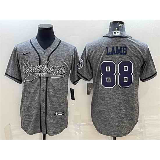 Men Dallas Cowboys #88 CeeDee Lamb Grey With Patch Cool Base Stitched Baseball JerseyS