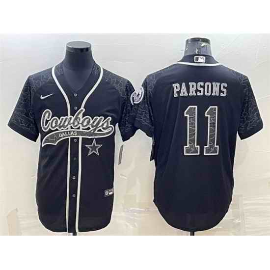 Men Dallas Cowboys #11 Micah Parsons Black Reflective With Patch Cool Base Stitched Baseball Jersey