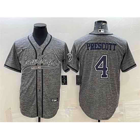 Men Dallas Cowboys #4 Dak Prescott Grey With Patch Cool Base Stitched Baseball Jersey