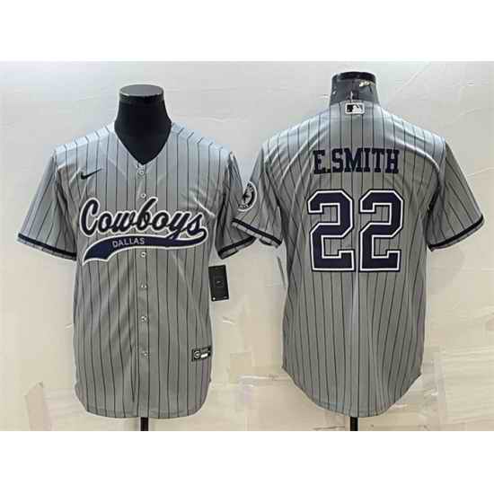 Men Dallas Cowboys #22 Emmitt Smith Grey With Patch Cool Base Stitched Baseball Jersey