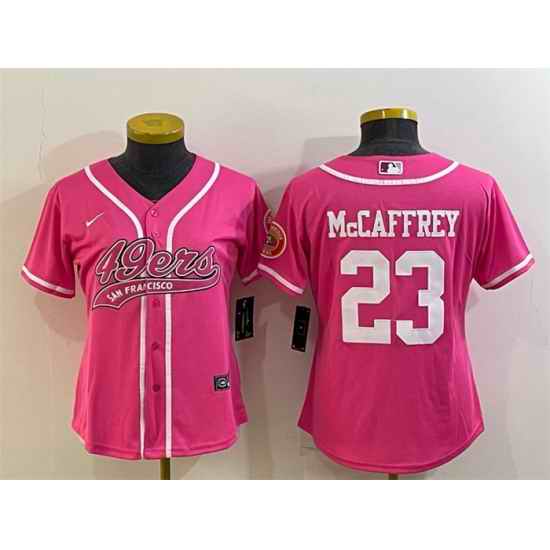 Women San Francisco 49ers #23 Christian McCaffrey Pink With Patch Cool Base Stitched Baseball Jersey