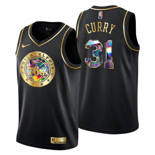 Philadelphia Philadelphia 76ers #31 Seth Curry Men’s Golden Edition Diamond Logo 2021/22 Swingman Jersey – Black Men’s