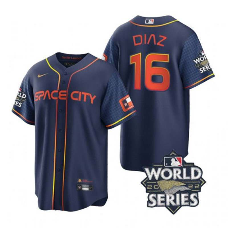 Astros #16 Aledmys Diaz Navy Nike 2022 World Series City Connect Cool Base Jersey