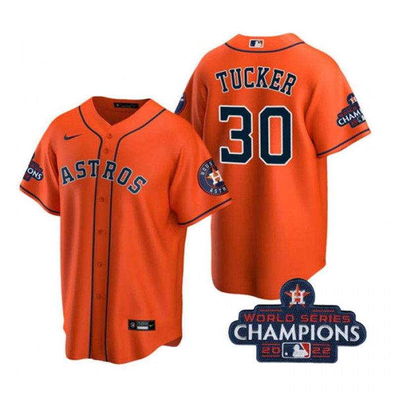Astros #30 Kyle Tucker Orange 2022 World Series Champions Cool Base Jersey