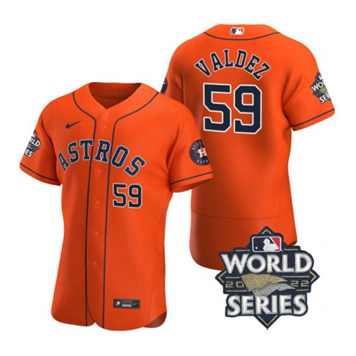 Astros #59 Framber Valdez Orange Nike 2022 World Series Flexbase Jersey