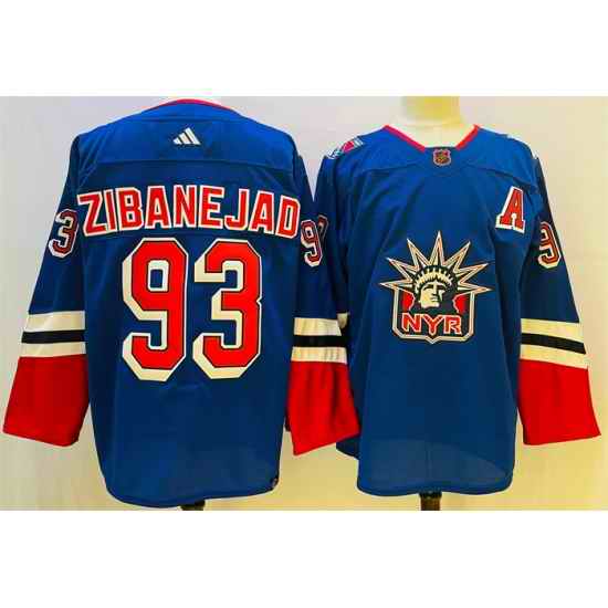 Men New York Rangers 93 Mika Zibanejad Blue 2022 #23 Reverse Retro Stitched Jersey