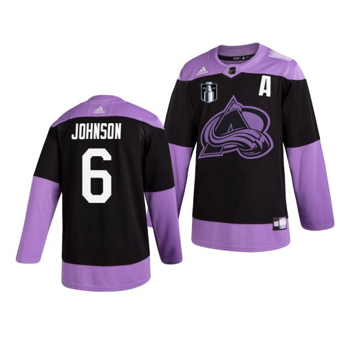 Colorado Colorado Avalanche #6 Erik Johnson Adidas 2022 Stanley Cup Final Patch Men’s Hockey Fights Cancer Practice NHL Jersey Black Men’s