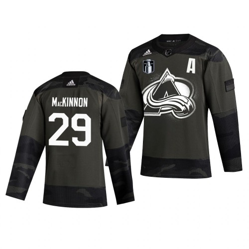 Colorado Colorado Avalanche #29 Nathan MacKinnon Purple Adidas 2022 Stanley Cup Final Patch Veterans Day Men’s Authentic Practice NHL Jersey Camo Men’s